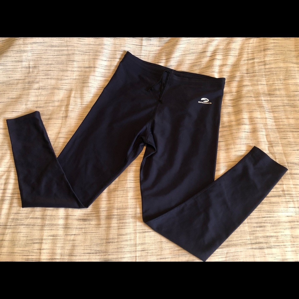 Brooks Navy Blue Running Tights/Leggings with Drawstring (Size M)